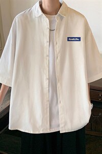 冰丝短袖衬衫男士夏季薄款港风复古学院风宽松大码半袖衬衣服外套图片