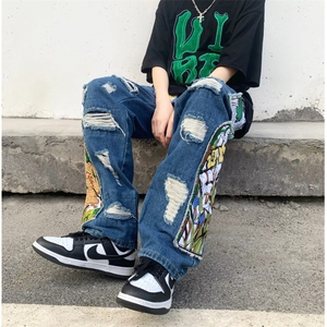 美式高街牛仔裤男韩版潮流刺绣个性2023秋冬新款ins长裤RK981-P81图片