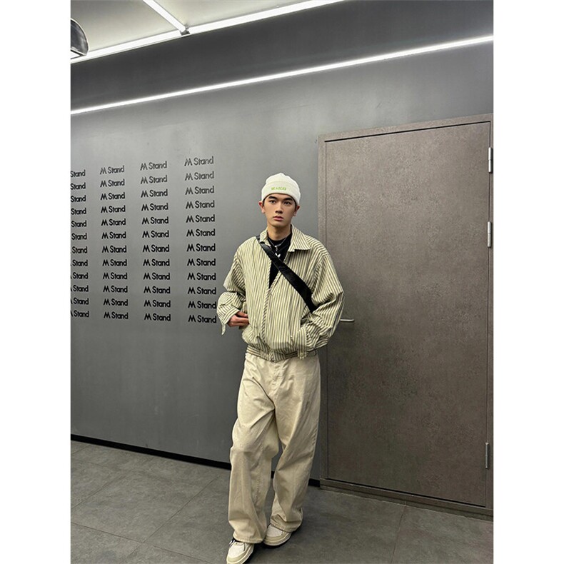 设计感拉链衬衫外套小众条纹冷淡系衬衣夹克JK009特P65,男装夹克,星座908-1