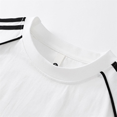 得物抖音品质二开240克重磅宽松纯棉美式高街半杠织带短袖T恤，男装T恤，电商A486