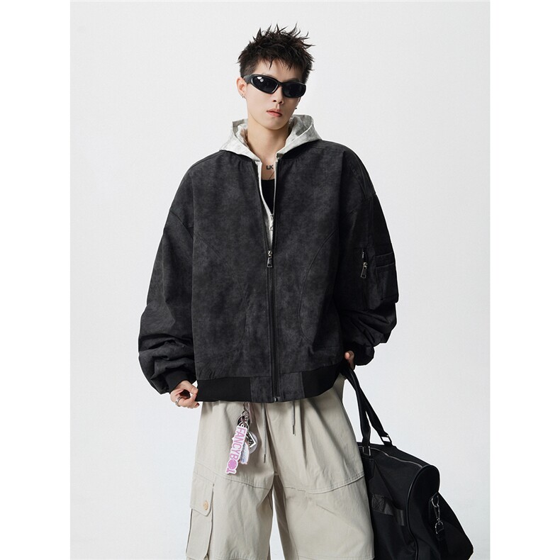 可二开假两件扎染大码M-5XL飞行夹克聚酯纤维JK78093P85控128，男装夹克，星座227-7