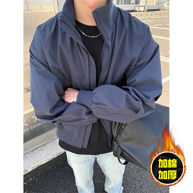 棉衣5W件现货冬季美拉德立领飞行夹克廓形高街棒球服加棉加厚外套,男装夹克,电商A486