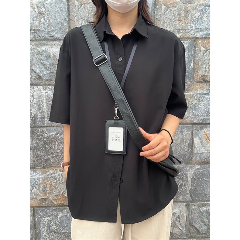 薄款冰丝短袖衬衫男简约纯色垂感休闲痞帅衬衣CS288-P20,男装T恤,星座301C-5