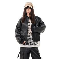 黑色辣妹立领短外套女秋冬款美式宽松显瘦皮衣夹克上衣YD04-P115，男装夹克，星座509