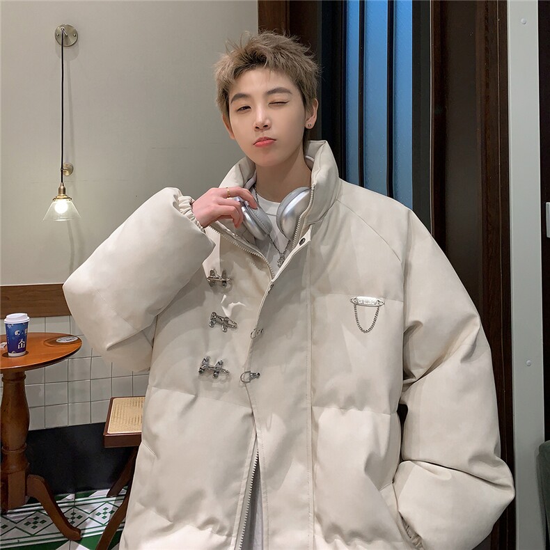 港风立领PU皮复古做旧面料金属飞机扣设计棉衣男MY77726P148控198，男装棉衣，星座227-7