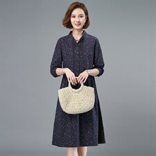 2021春季新款简约时尚舒适立领中长款休闲碎花连衣裙，女装连衣裙，小林双子