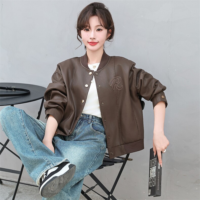 黑色皮衣夹克女2024春秋新款休闲港风复古高级感小个子棒球服外套图片