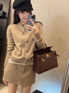 小香风气质短款针织开衫女春秋宽松显瘦圆领毛衣外套羊毛外搭图片