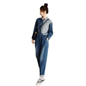 拼接牛仔连体裤女2025春秋新款高端设计感炸街显瘦连身裤图片