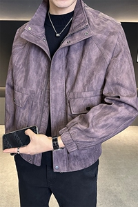 美式短款宽松男装皮衣2025秋季外套男夹克偏大C317-2591-P165图片