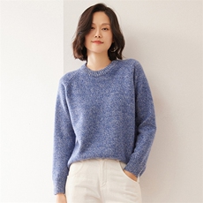 时尚女士花纱圆领羊绒衫35%羊绒秋冬保暖显瘦百搭款，女装羊绒衫，拓驰羊绒