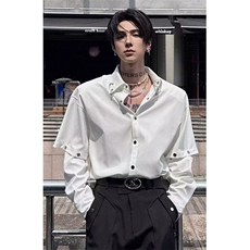 春装新款长袖衬衫男宽松设计感时尚金属拼接个性衬衣外套C2219，男装衬衫，星座1116A（原606A-3）
