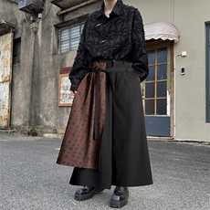 春装新中式拼接九分裤叠穿阔腿裤裙男女山本耀司风小众设计感西裤，男装西裤，星座909