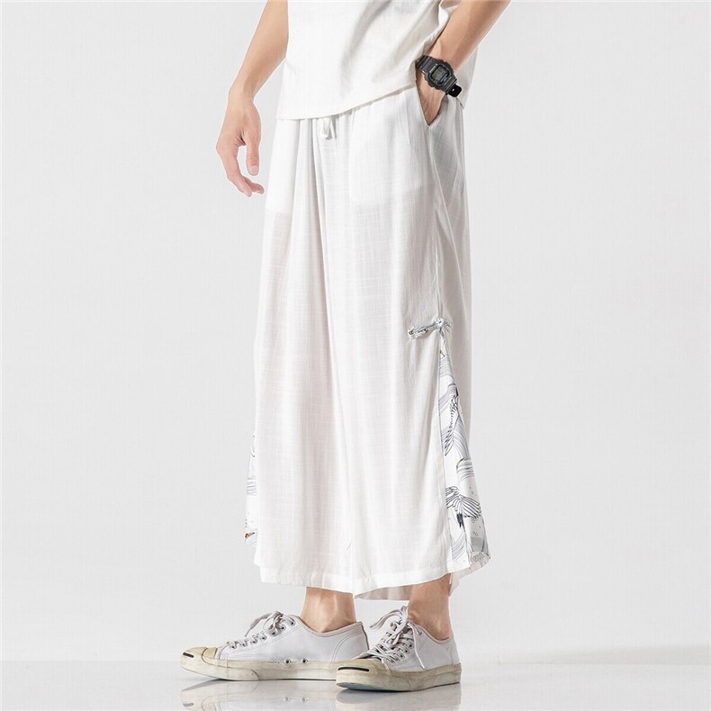 夏季大码风棉麻宽松休闲盘扣汉服直筒阔腿裤潮情侣K110/P70,男装民族服装,钱塘713