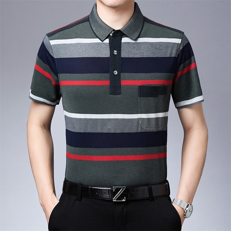 百搭时尚polo男士短袖上衣条纹夏季宽松中年潮流T恤HM1501-P60,男装Polo衫,星座1105-3