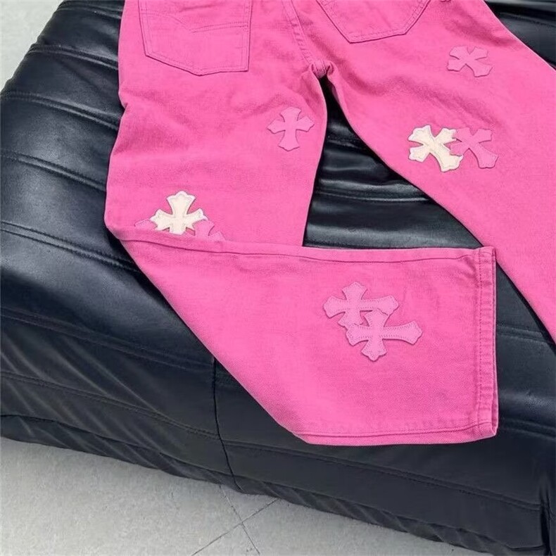 重工拼皮十字架牛仔裤女设计感小众多巴胺直筒长裤子AM933P62,男装皮裤,星座1013-5
