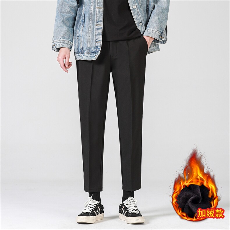 裤子男秋冬加绒加厚九分小西裤男士修身垂感西装裤休闲长裤宽松潮图片