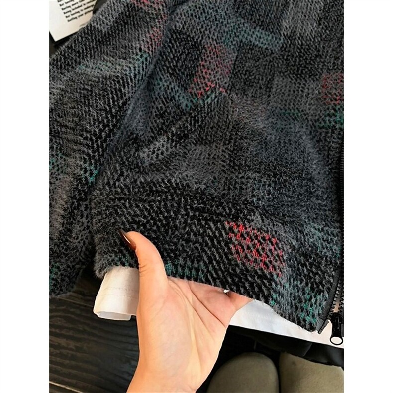 美式复古格子开衫卫衣无帽立领外套高级感潮牌情侣上衣LYT211-P74,女装短外套,星座1008