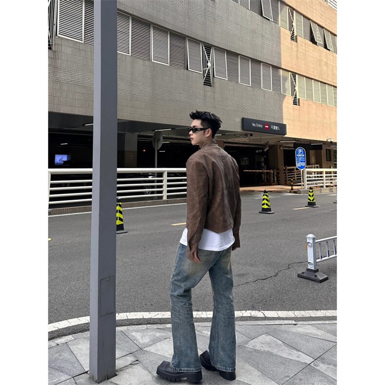 cleanfit棕色短款皮衣外套男美拉德穿搭垫肩机车服夹克G141-P85,男装休闲裤,星座1007（原301D）