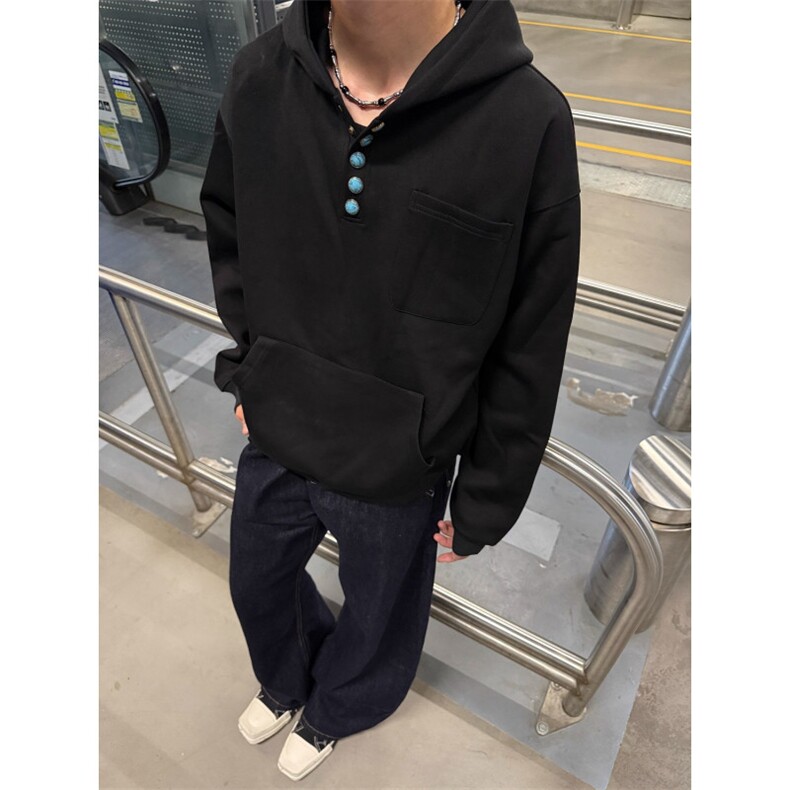 美式覆古纽扣连帽卫衣男女秋冬高级感宽松慵懒风休闲帽衫外套WY05，女装短外套，星座208-5