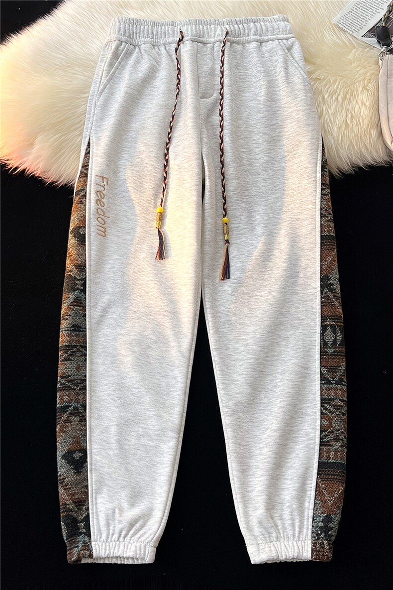 8XL-M春季新中式民族风束脚卫裤男潮牌拼接刺绣休闲裤KZ024P45,男装休闲裤,电商B312