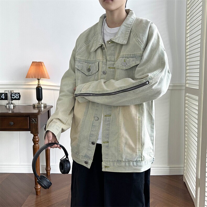水洗复古黄泥牛仔外套男美式高街拉链牛仔衣褂子cleanfit工装夹克,男装夹克,星座1103-3