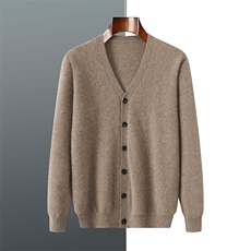 2025年秋季单排扣宽松V领长袖青春流行纯绒男开衫商务休闲男装，男装羊绒开衫，羿纯羊绒高端店