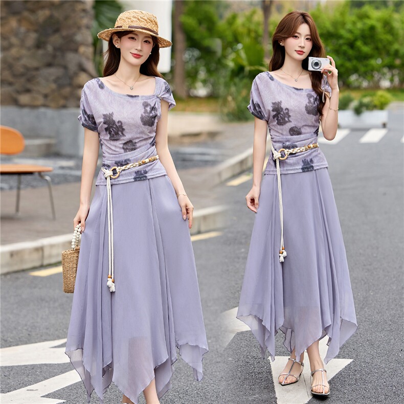 2026年夏季法式温柔风飘逸气质新款两件套裙,女装套装/套裙,依如秀(原杭风阁)