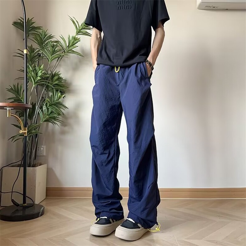 口袋字母速干运动休闲裤男夏季大码宽松潮牌阔腿裤百搭长裤,男装休闲裤,四季星座505