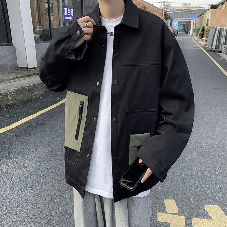 男士翻领夹克春秋季新款潮流拼接工装休闲外套JK07605-P55,男装夹克,星座308B-1