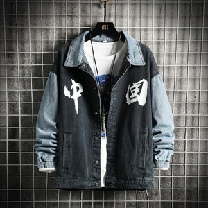 JK639-P75-现货网格牛仔夹克肥仔量足破洞印花大码,男装夹克,星座103A