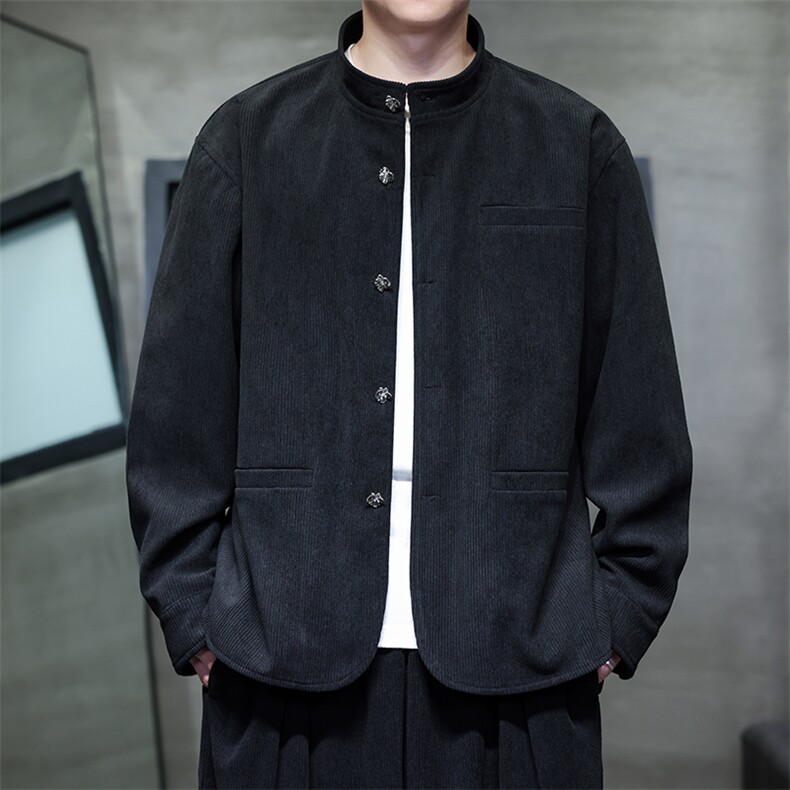 秋装新款2025灯芯绒风中式立领加厚男夹克外套JK2518-P110控158,男装夹克,电商A021