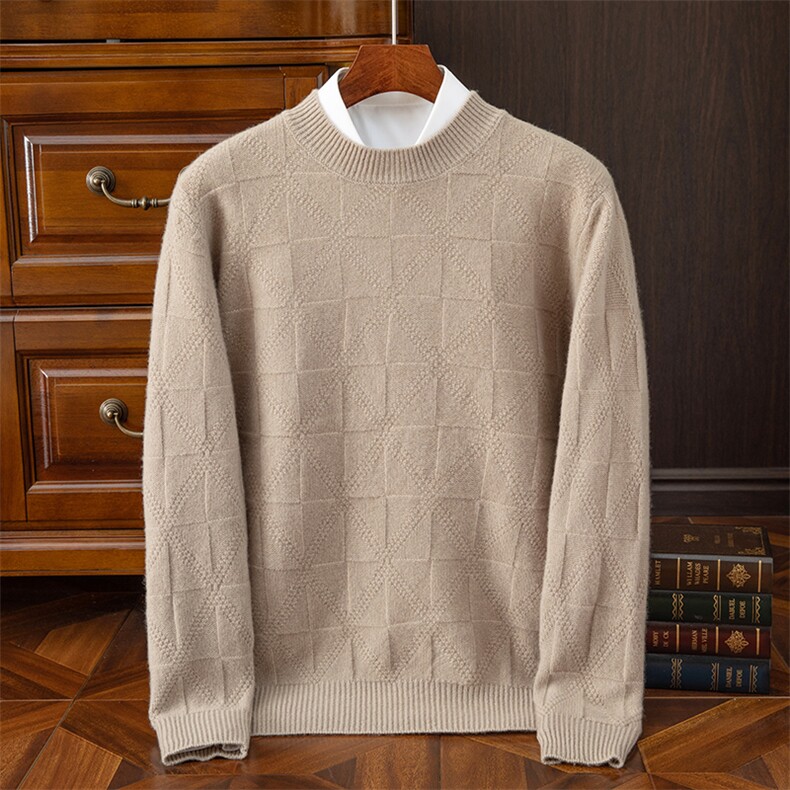 男士圆领羊毛衫男冬季加厚加绒保暖2024年秋季商务休闲，男装羊毛衫，斯尔特羊绒