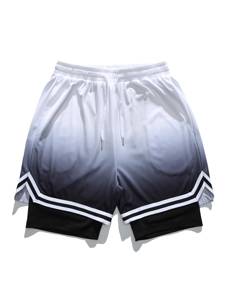夏季户外运动速干双层假两件宽松大码休闲短裤2410-P33渐变P37,男装牛仔裤,电商B306