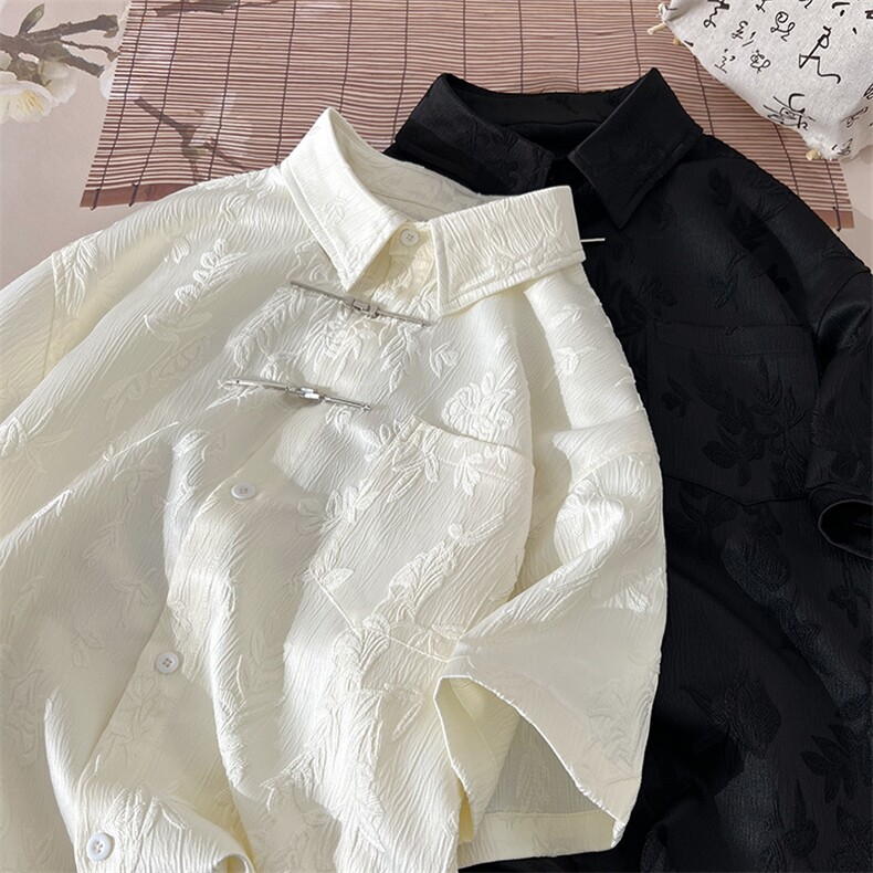 特批P35无差价夏季新款新中式风金属盘扣潮半袖衬衣男CD2269,男装衬衫,电商A001-1