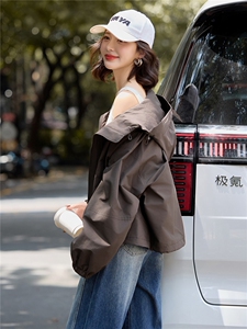 咖色美式短外套女秋季新款宽松休闲工装纯色拉链气质风衣图片