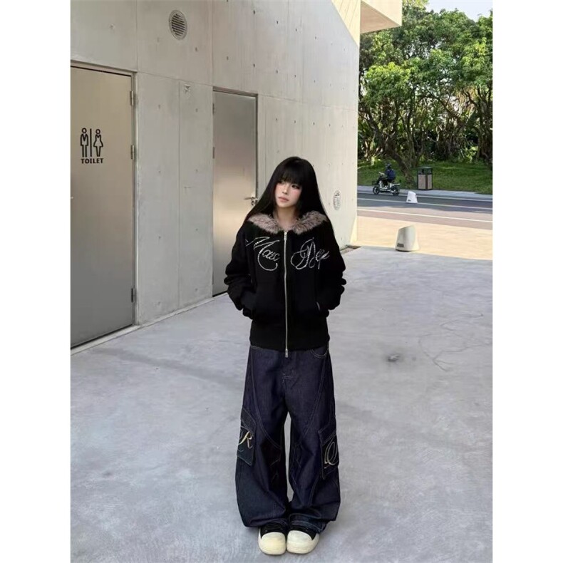 秋季美式复古水洗解构拼接弯刀牛仔宽松阔腿长裤-NZ374-网图,男装牛仔裤,星座1002-2