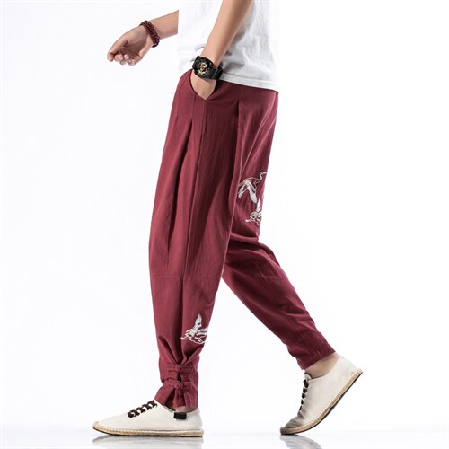 休闲裤男宽松风男款刺绣裤子大码灯笼裤哈伦裤小脚裤905P50，男装休闲裤，钱塘788(原4013)