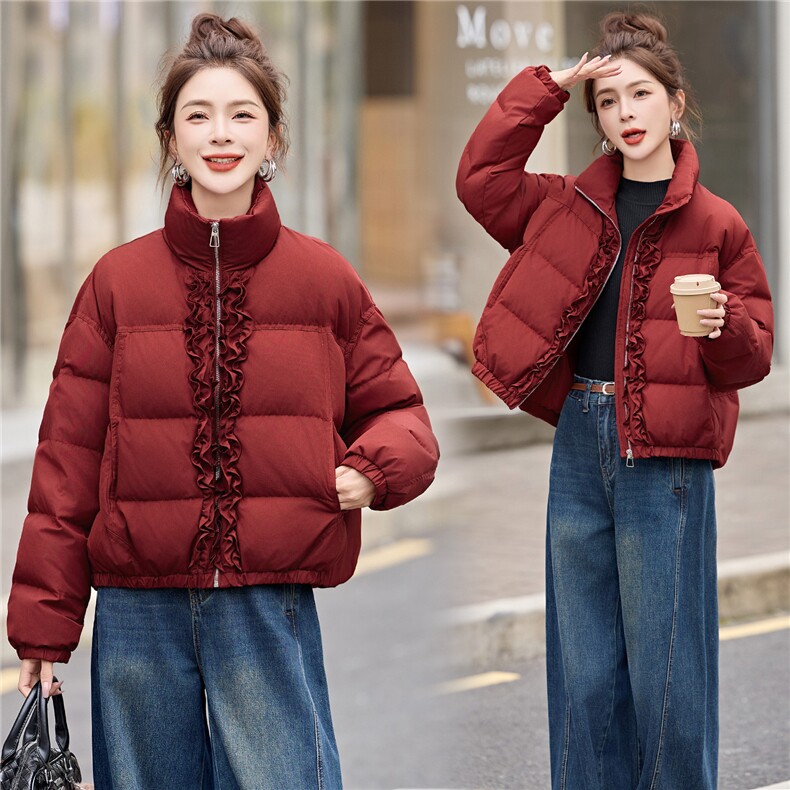 【现货现货】【数据好】2025新款圣诞红羽绒服短款90绒立领外套冬，女装羽绒服，一安秀