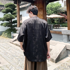 中式风醋酸现货梅兰竹菊提花新款盘扣上衣衬衫T2802-P65-控88，男装衬衫，电商A021