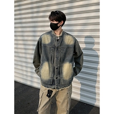 得物二开高街泥染做旧毛边高质量牛仔外套水洗翻领夹克JK1174-P75，男装工装外套，星座1103-3