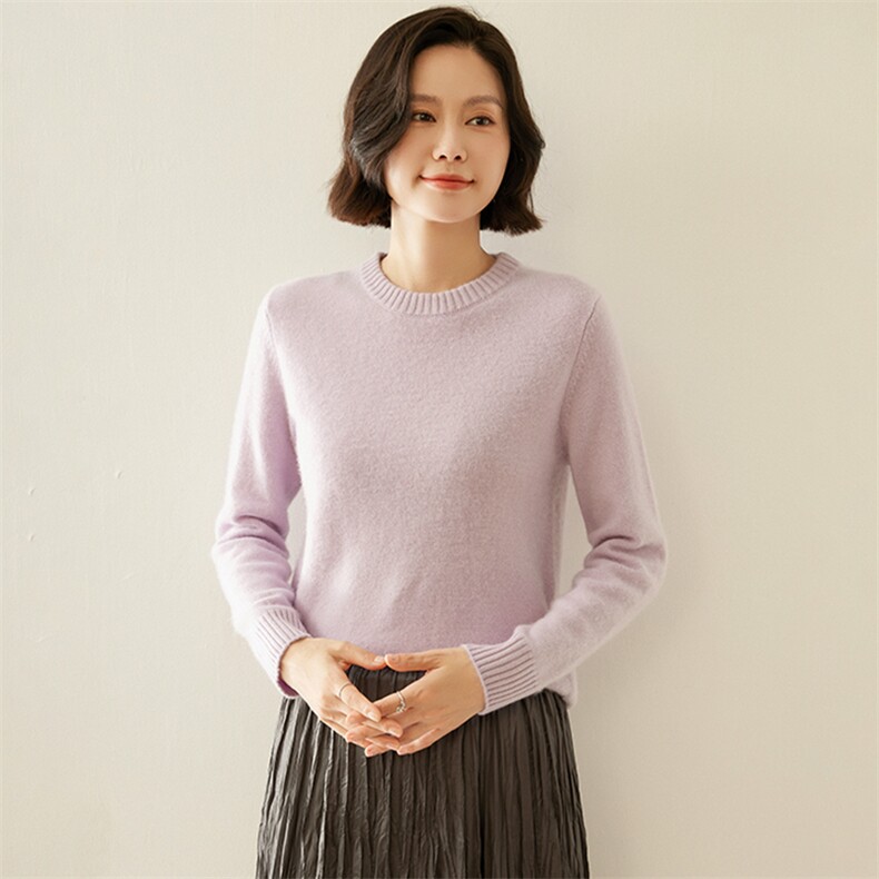 2024秋冬新款35%羊绒女士7针平面圆领羊绒衫,女装羊绒衫,纳丰羊绒