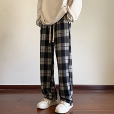 2026春季新款复古格子抽绳束脚裤男大码痞帅休闲裤K1264特P40控78，男装休闲裤，电商A001