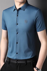 针冰丝无痕短袖衬衫男中年2023年夏季商务休闲宽松免烫爸爸装图片