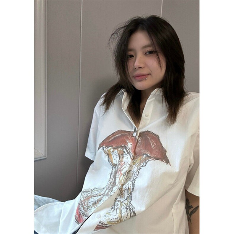 苹果短袖白色衬衫夏季宽松短袖休闲小众衬衣上衣 C9291图片