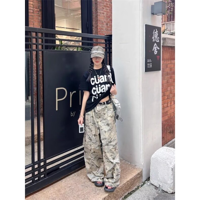 美式复古沙漠迷彩多口袋工装裤男女同款宽松潮牌弯刀裤伞兵裤,男装工装外套,星座1018A