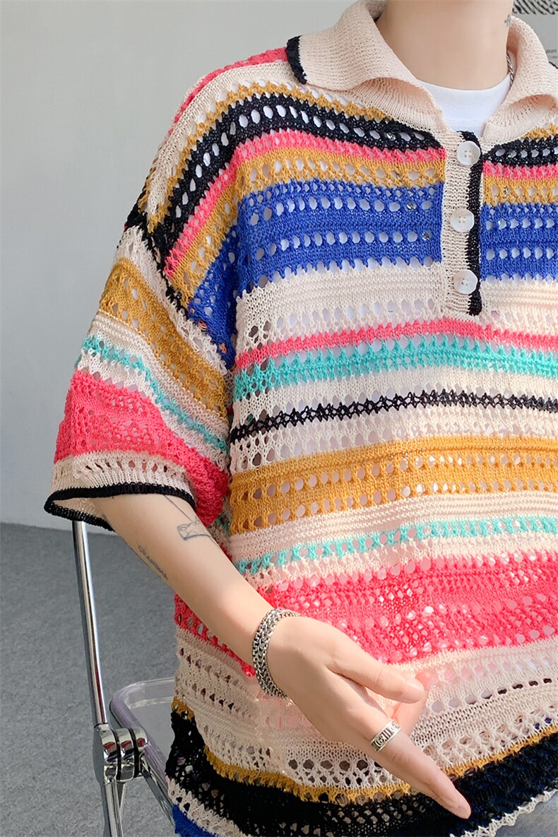 8XL-M特大码美式复古条纹撞色针织POLO衫翻领休闲短袖TDX311P35,男装Polo衫,电商D206-1