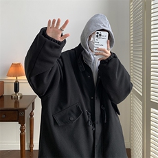 冬季ins港风连帽呢大衣假两件潮牌棉服加厚毛呢外套男W6510-P75，男装棉衣，星座512-2