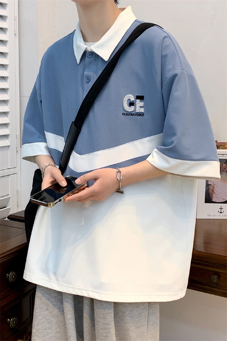 2024夏上新学生撞色拼接半袖宽松休闲短袖T恤男女628-P40控价68,男装T恤,电商A441-1