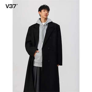 港风秋冬款男长款毛呢大衣外套西装领风衣DY112 P85图片
